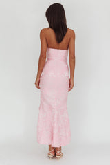 Corin Strapless High-Low Hem Maxi Dress Jacquard Pink