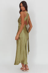 Florisse Asymmetric Neckline Maxi Dress Olive