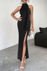 Backless Tie High Slit Party Dress