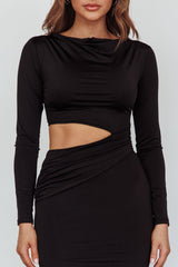Rajah Long Sleeve Cut-Out Midi Dress Black