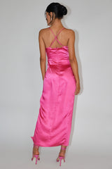 Winter Moon Lace Trim Midi Dress Hot Pink