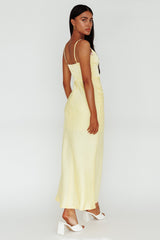 Honeysuckle Floral Neckline Midi Dress Lemon