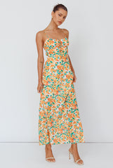 Solstice Noon Tied Bust Midi Dress Print Orange
