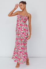 Solstice Noon Tied Bust Midi Dress Print Pink