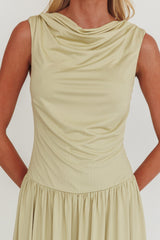 Dorothea High Cowl Open Back Maxi Dress Sage
