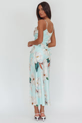 Sunshine Eternity Asymmetric Neckline Ruffle Maxi Dress Floral Mint