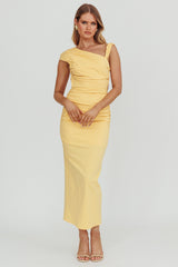 Dream Crush Asymmetric Neckline Midi Dress Lemon
