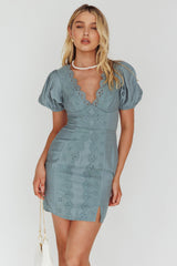 Aylina Scalloped Lace Mini Dress Teal