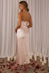 Gianna Strapless Waist Tie Midi Dress Blush