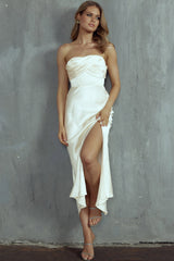 Yvette Wrap Neckline Midi Dress Oyster