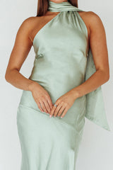 Italian Summer Tie Neck Midi Dress Sage