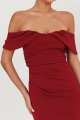 Lillianne Off-Shoulder Midi Dress Wine