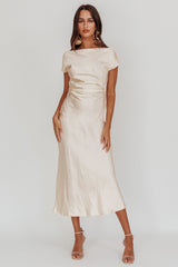 Loveland Cap Sleeve Cowl Back Midi Dress Oyster