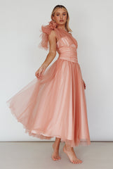 Let's Elope Bow Shoulder Midi Dress Lipstick
