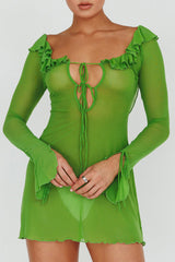 Sea Dreaming Ruffle Trim Mini Dress Lime