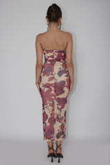 Lahita Strapless Midi Dress Floral Plum
