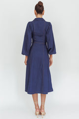 Ania Long Balloon Style Midi Dress Dark Denim