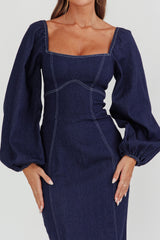 Bay Side Long Sleeve Denim Midi Dress Indigo