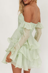 Giavana Off-Shoulder Layered Mini Dress Sage