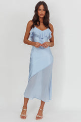Talula Sheer Hem Ruffle Midi Dress Blue