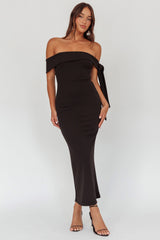 Aurora Sky Off-Shoulder Tie Maxi Dress Black