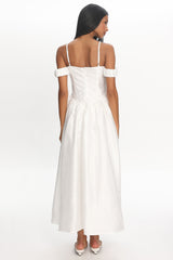 Heavens Above Off-Shoulder Basque Waist Midi Dress Ivory