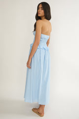 Lija Strapless Shirred Bodice Midi Dress Light Blue