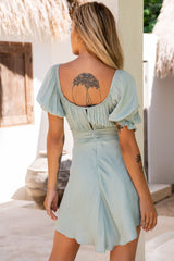 Bright Side Off-Shoulder Puff Sleeve Dress Pistachio