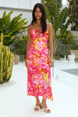 Summer Blooms Satin Maxi Dress Pink