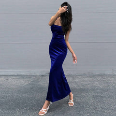 Women Clothing Autumn Winter Waisted Slim Fit Package Hip Sexy Backless Fishtail Dress Party Dress