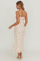 Heart Ablaze Strawberry Cherry Print Midi Dress Cream