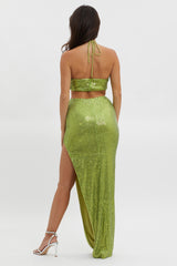 Astral Halterneck Sequin Dress Lime