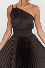 Calissa One Shoulder Pleated Midi Dress Black