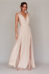 Ludivine Shoulder Accent Mesh Midi Dress Glitter Champagne