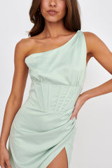 Ryhana One-Shoulder Split Midi Dress Mint