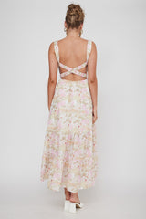 Lisseth Foldover Neckline Midi Dress Floral Pink
