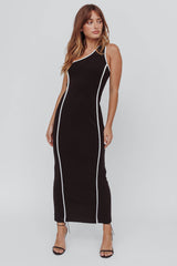 Ivanka One Shoulder Contrast Piping Dress Black