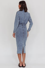 Light Inside Long Sleeve Midi Dress Denim Blue