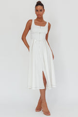 Leeli Zipper Front Midi Dress White