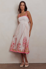 Asami Floral Print Ric Rac Trim Midi Dress Blush