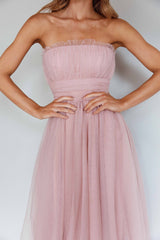 Fayette Strapless Mesh Midi Dress Blush