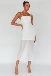 Lazy Daisy Flower Strap Midi Dress White