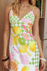 Jaya Floral A-line Maxi Dress Checker Lime