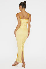 Inga Lace Piping Trim Midi Dress Yellow