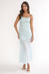 Gilded Dream Chiffon Hem Maxi Dress Sequin Sage