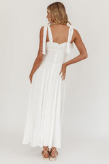 Albury Tied Shoulder Basque Waist Midi Dress White