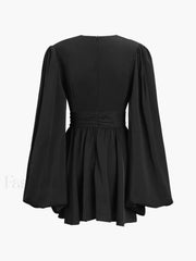 Chiffon Low Cut V-neck Modern Pleated Zip Mini Dress