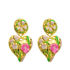 Heart Shaped Flower Clip Earrings