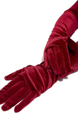 So Tempting Faux Velvet Gloves - Red