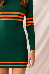 Varsity Long Sleeve Mini Dress Forest Green